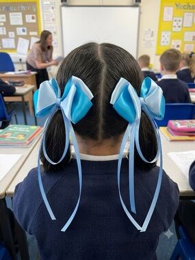 Satin Double-Tone Blue Ribbon Hair Bows